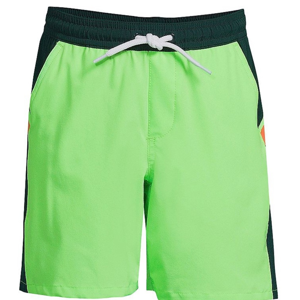Lands End electric lime colorblock hydroliner swim trunks size 18-20